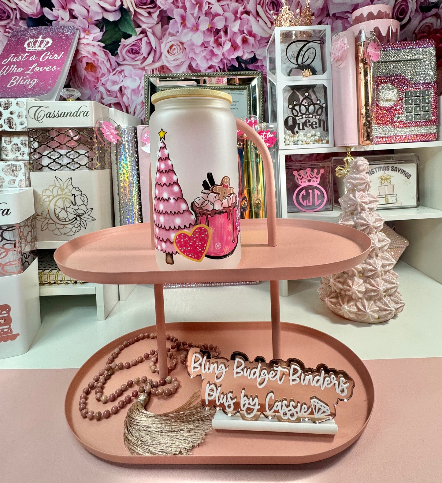 Pink Christmas Frosted 16oz Beer Can Glass