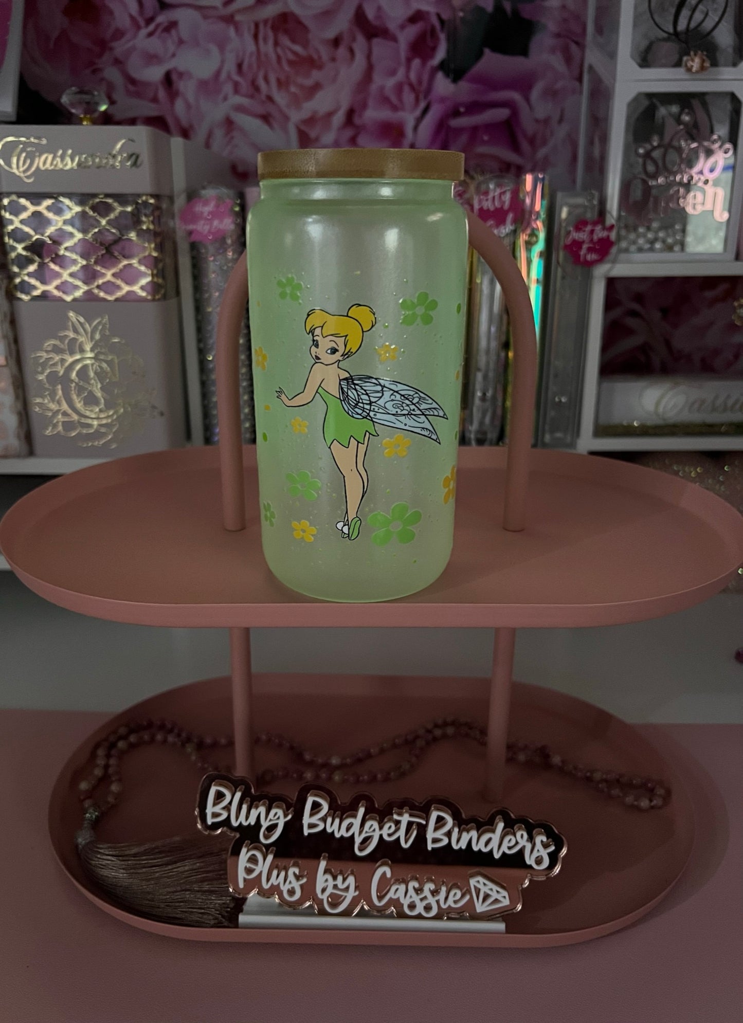 Tink Glow in the Dark Frosted Shimmer 16oz Beer Can Glass