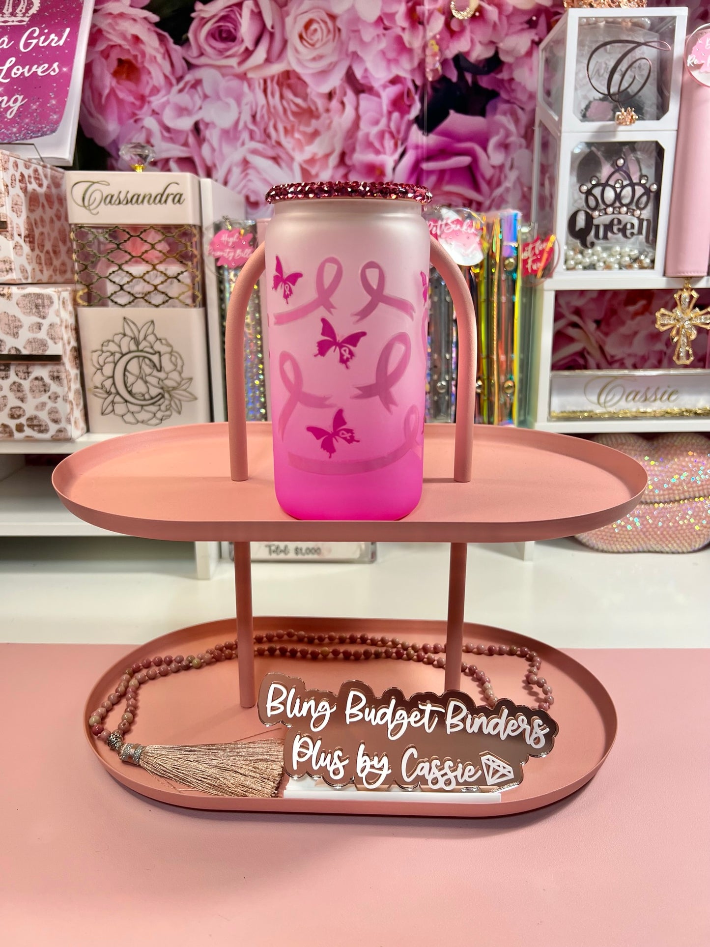 Survivor Pink Frosted 16oz Beer Can Glass