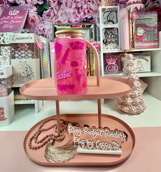 Pink Doll Snow Globe Beer Can Glass