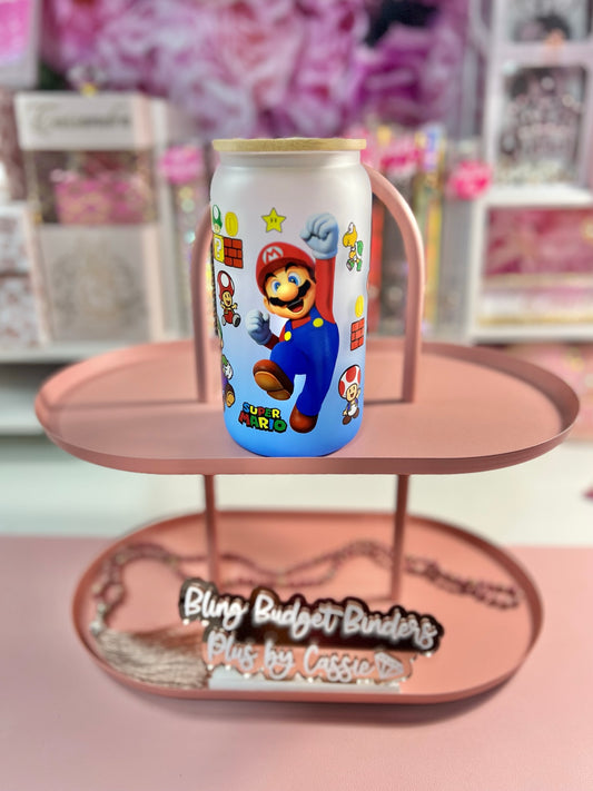 Mario Blue Frosted 16oz Beer Can Glass