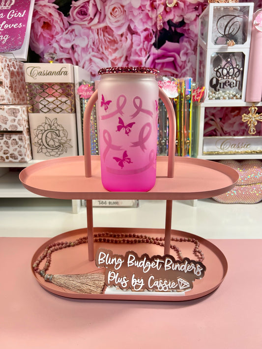 Survivor Pink Frosted 16oz Beer Can Glass