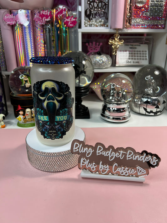 I See You Screamer Glow in the Dark (Blue) Shimmer 16oz Beer Can Glass