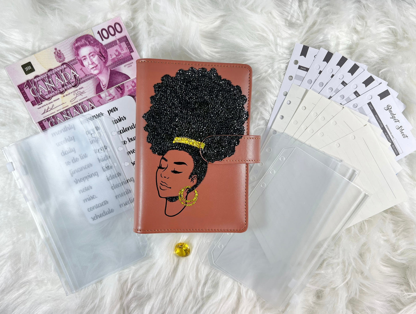 "Afro Goddess" Budget Binder Package with PVC Envelopes - A6