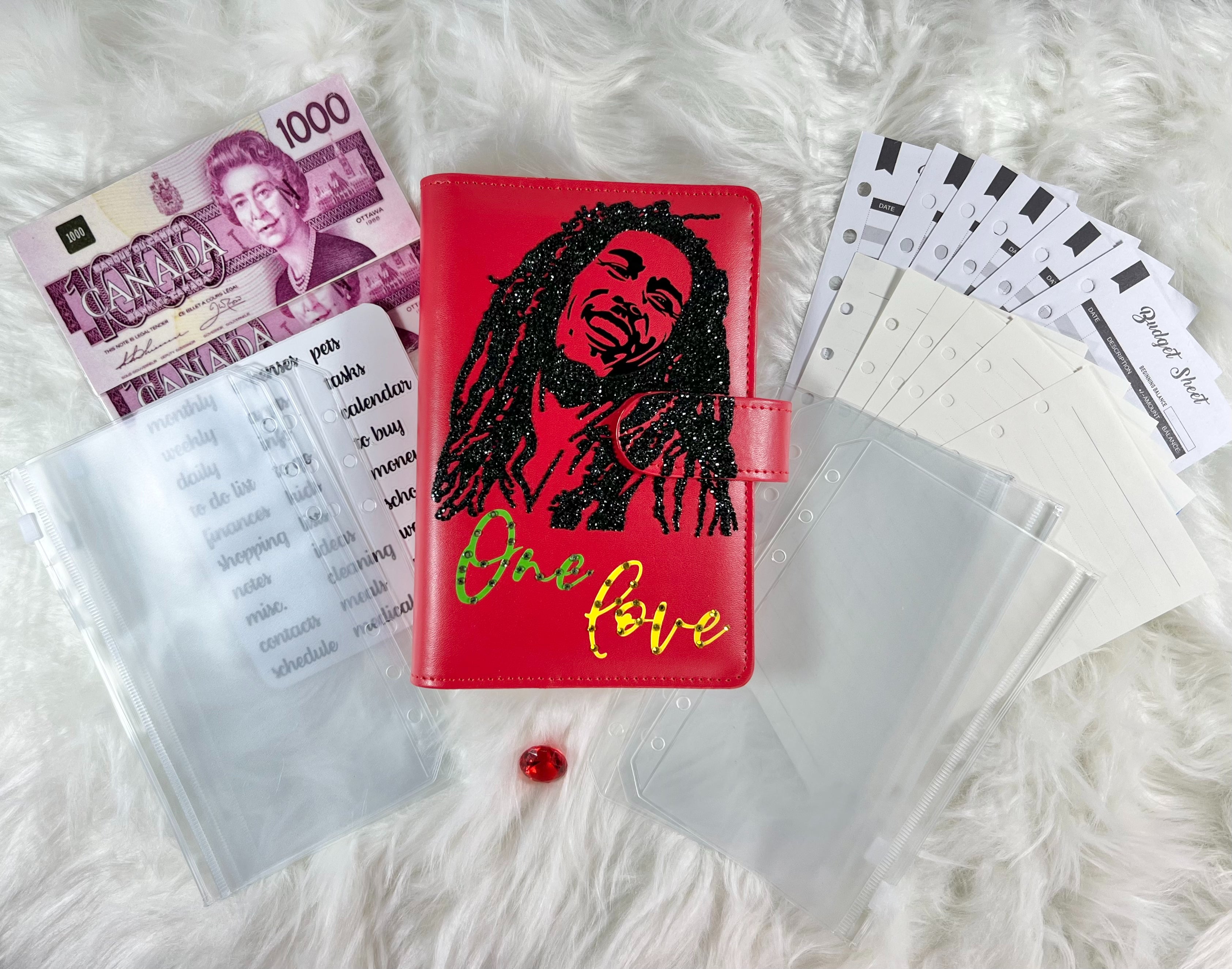 Bob Marley Budget Binder Package with PVC Envelopes A6 Bling Budget