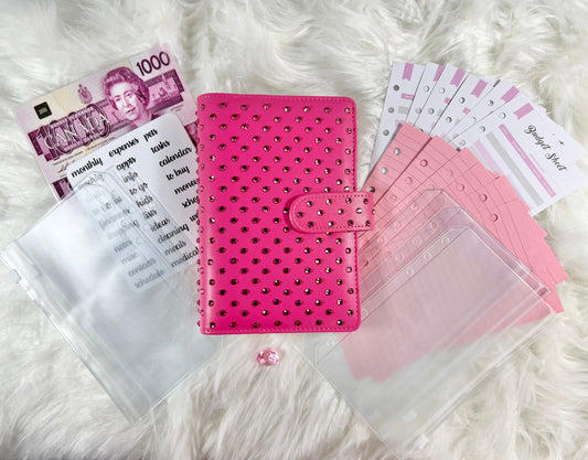 Crystal Scattered in Fuchsia Budget Binder Package with PVC Envelopes - A6