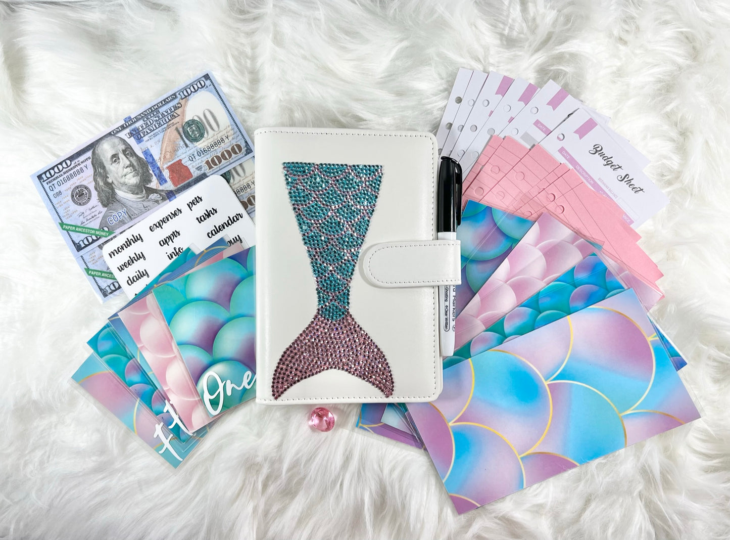 Mermaid Budget Binder Package with Handcrafted Envelopes - Style 1 - A6